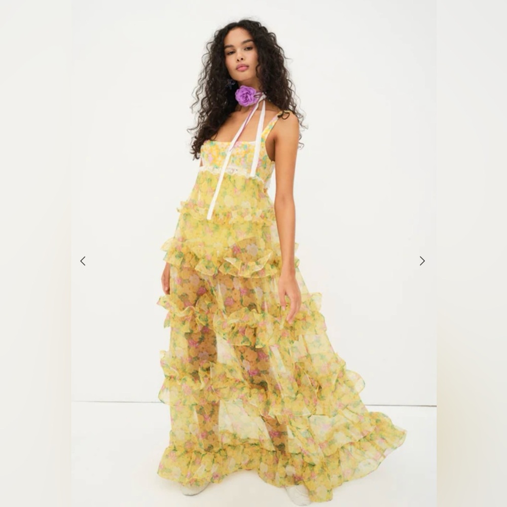 For Love & Lemons Maxi Floral Vikki Cottagecore Dress Size XS Romantic Tiered